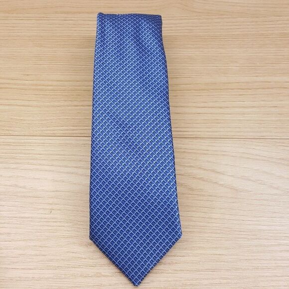 ALFANI Mens Neck Tie Blue Geo Neat Geometric Modern Slim - Picture 2 of 6